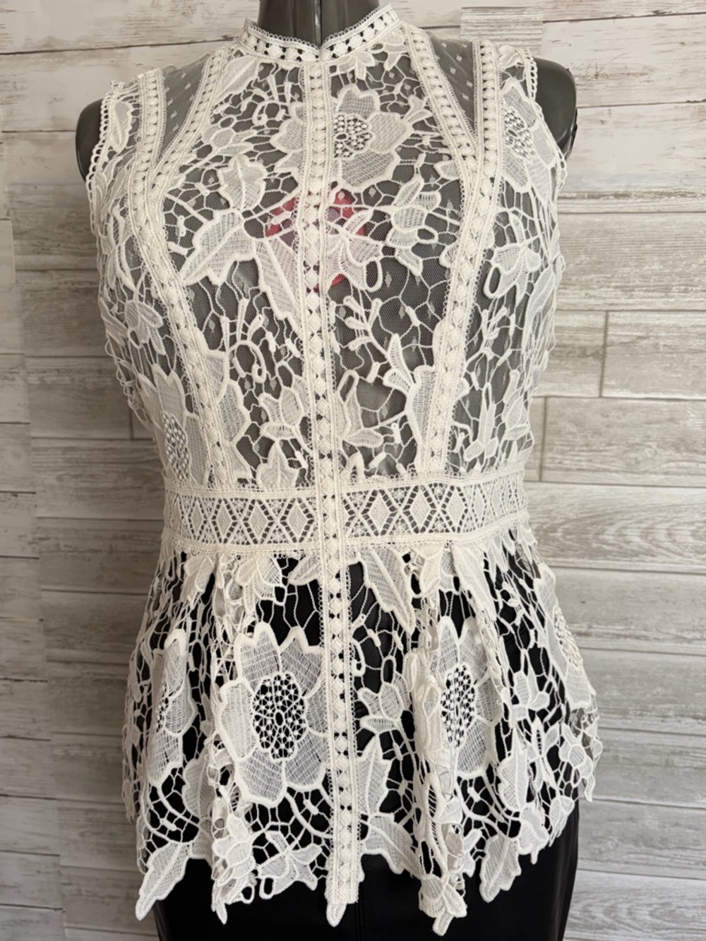 Express White Floral Lace High-Neck Peplum Camisole